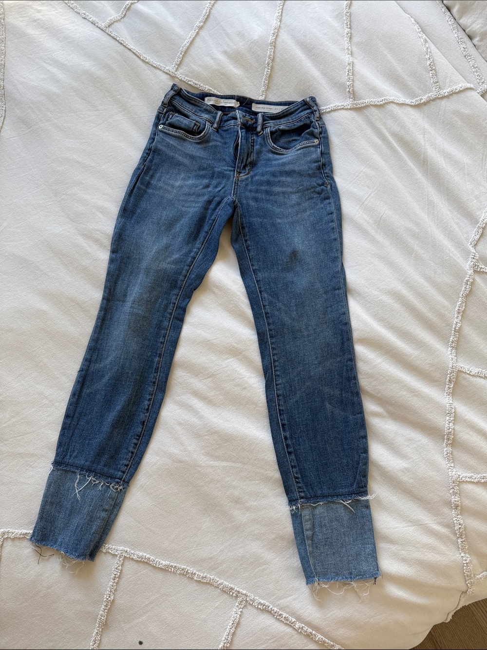 Anthropologie Dark Blue Cropped Raw-Hem Jeans